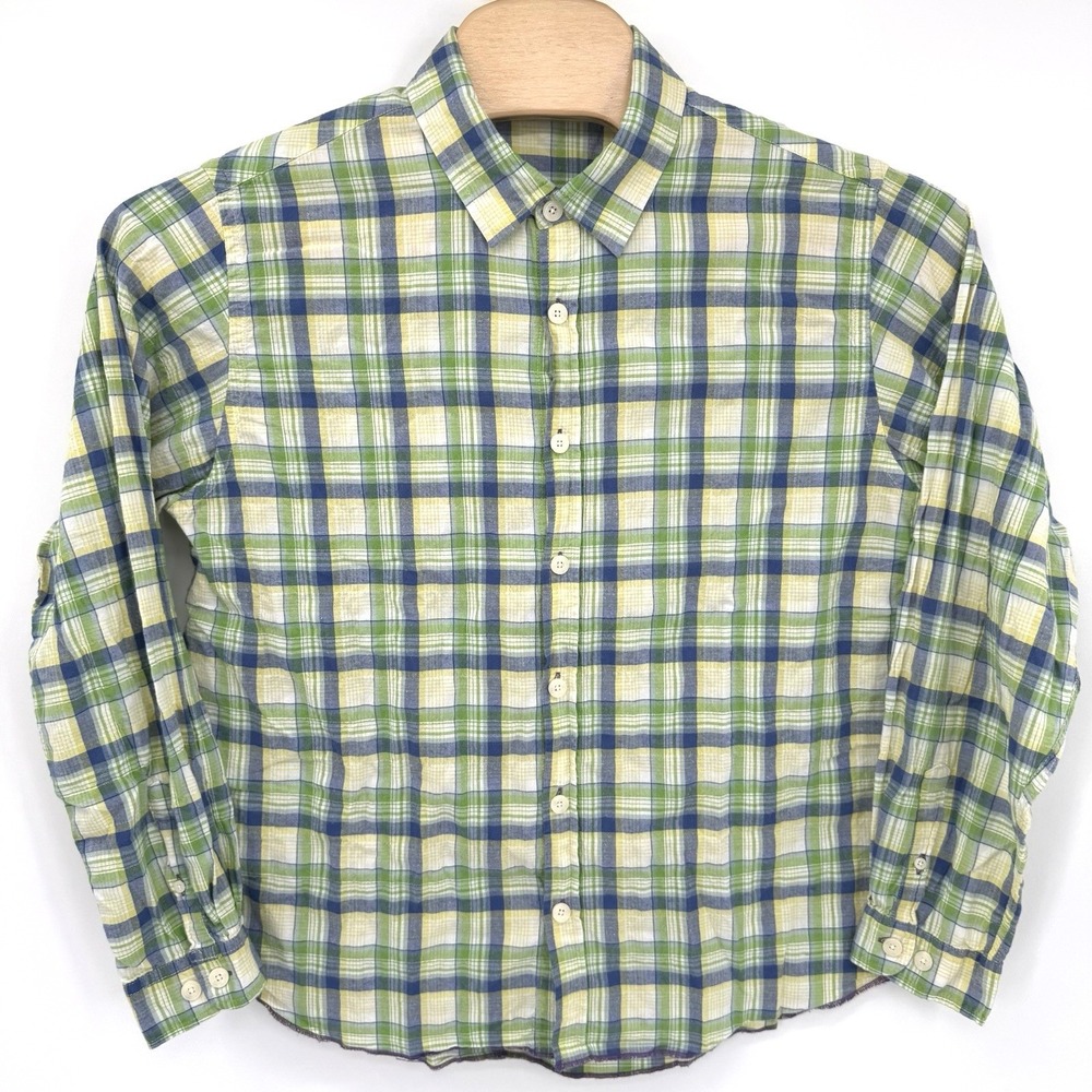 Carbon2Cobalt Button Down Mens Large Green Yellow Plaid Long Sleeve Cotton Shirt